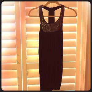 Black Flowy Halter Dress with Beaded Neck